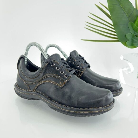 Born Women's Jean Moro Oxford Size 7 Lace Up Work Shoe Black Leather Casual - Picture 1 of 15